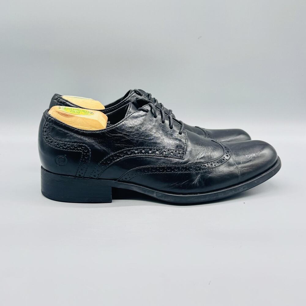 Born Shoes Mens 9.5 Black Leather Wingtip Oxford Lace Up Dress Brogue Slip On